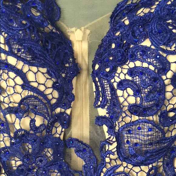 Royal Blue Lace Gown with Small Train - Picture 6 of 8